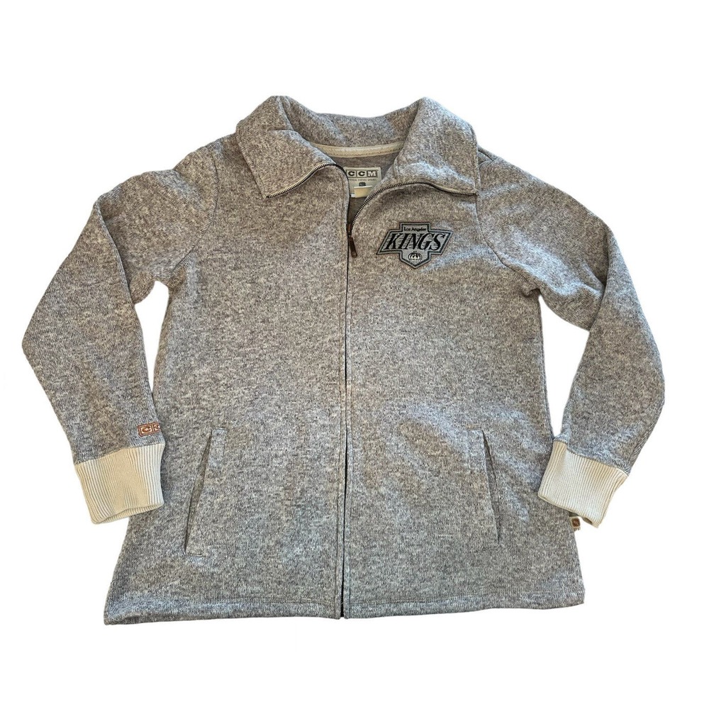 NHL Los Angeles Kings CCM Gray Knit Zip-Up Gray Jacket Women's